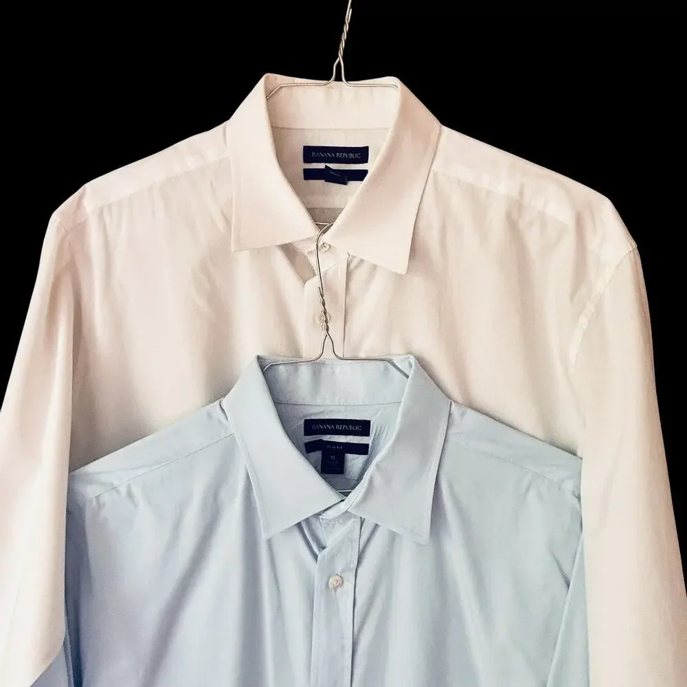 Two Banana Republic Men’s Slim Fit Long Sleeve Button Up Blue&White Shirts XL